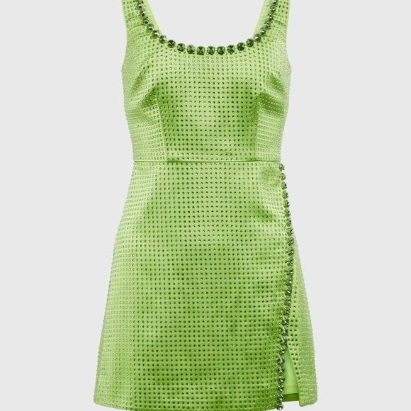 Self - Portriat Green Satin Embellished Mini Dress - Picture 1 of 4